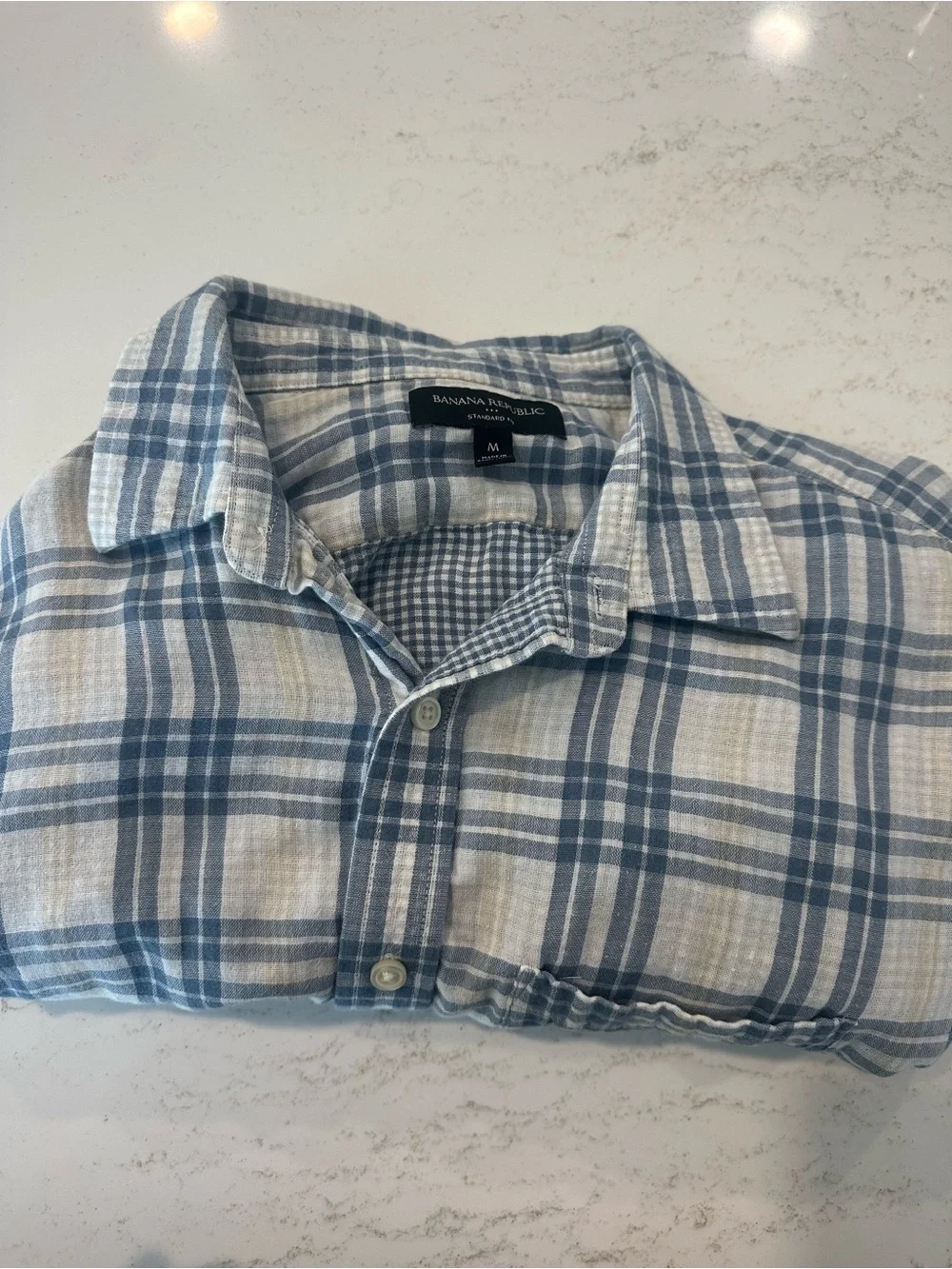 Banana Republic Blue and White Plaid Button-Down Shirt